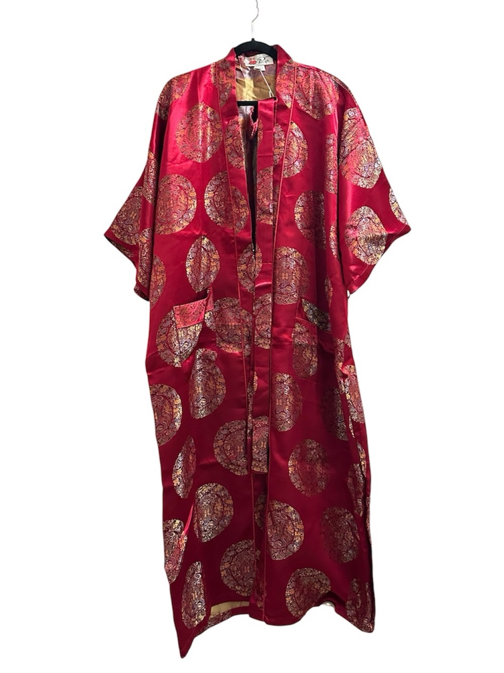 Silk-Blend Red Patterned Kimono Robe